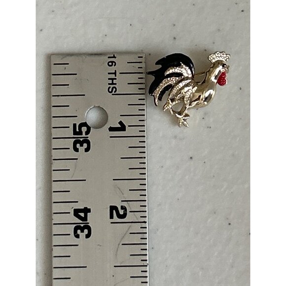 Vintage Gerrys Gold Tone Rooster Brooch Pin With Red & Black Enamel - Picture 4 of 5